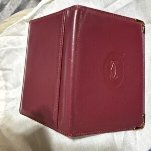 Vintage Must de Cartier Bordeaux Leather Card Holder-Gold Corner Made in France